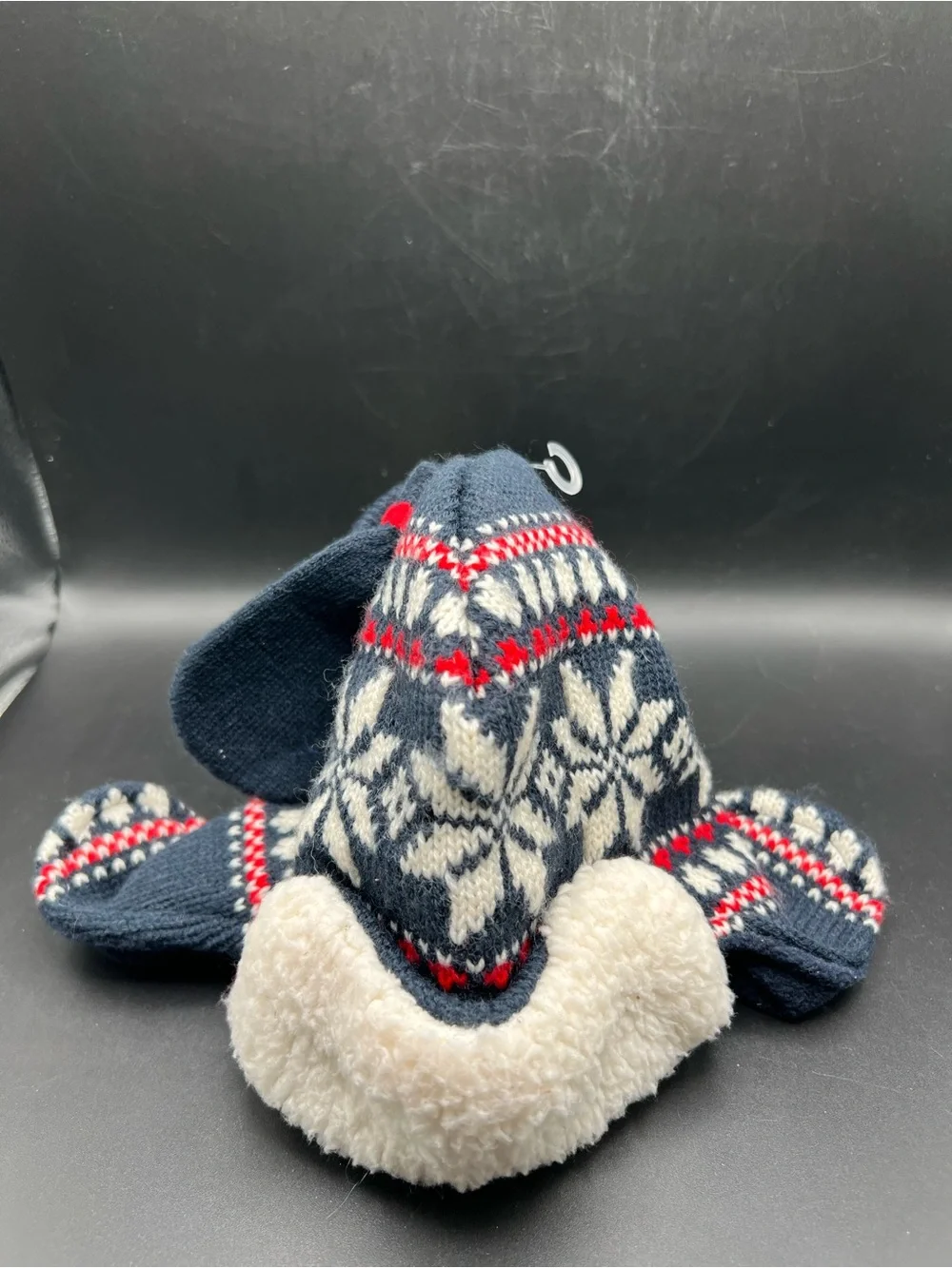 NWT Oshkosh Knit Hat Mittens Size 3-9 Months Ear Flaps Blue Fair Isle